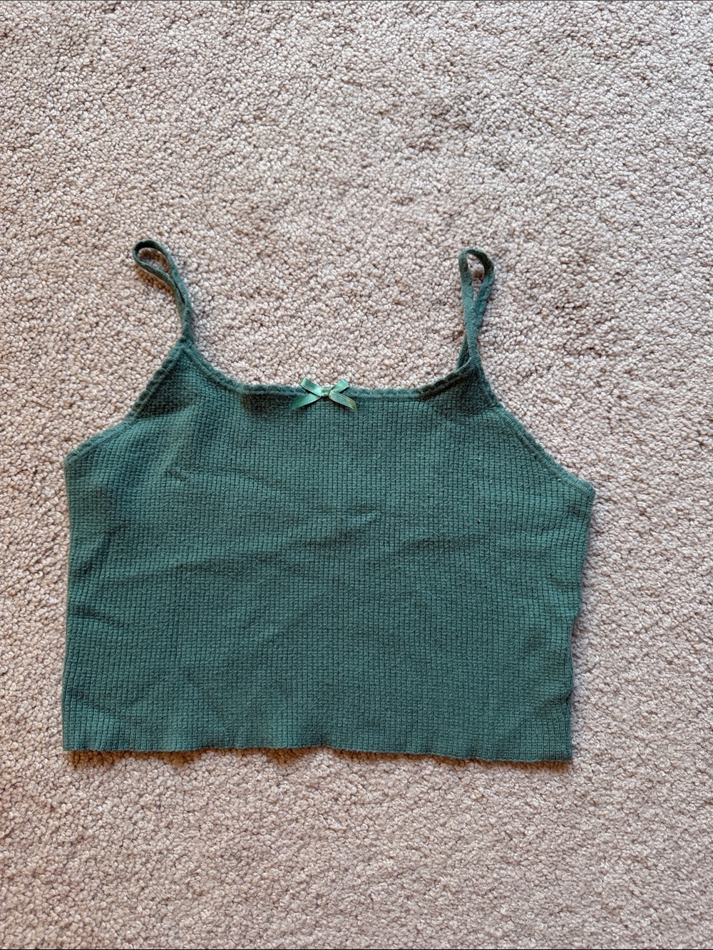 Forest Green Knit Spaghetti Strap Crop Top